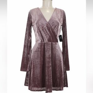 Express Velvet Long Sleeve Wrap Dress in Dusty Mauve
